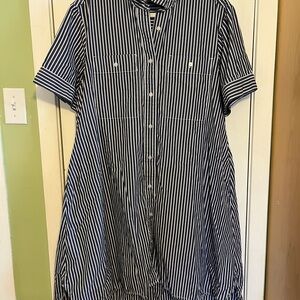 Navy and White Striped Button-Up Dress